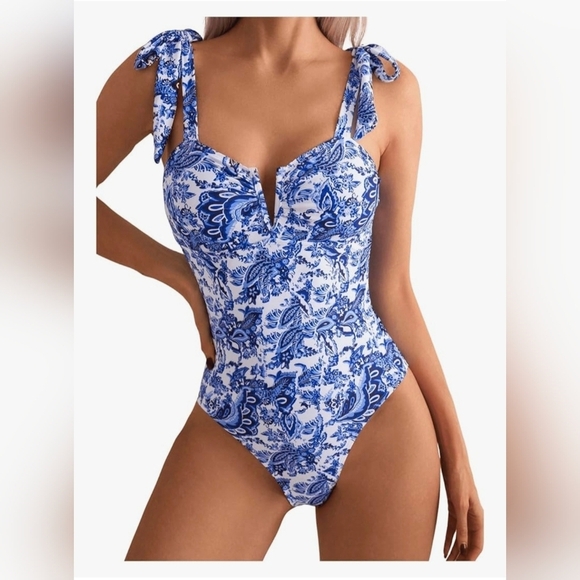 Wdirara Other - Floral Boho Tie Shoulder Swimsuit #1073 NWOT